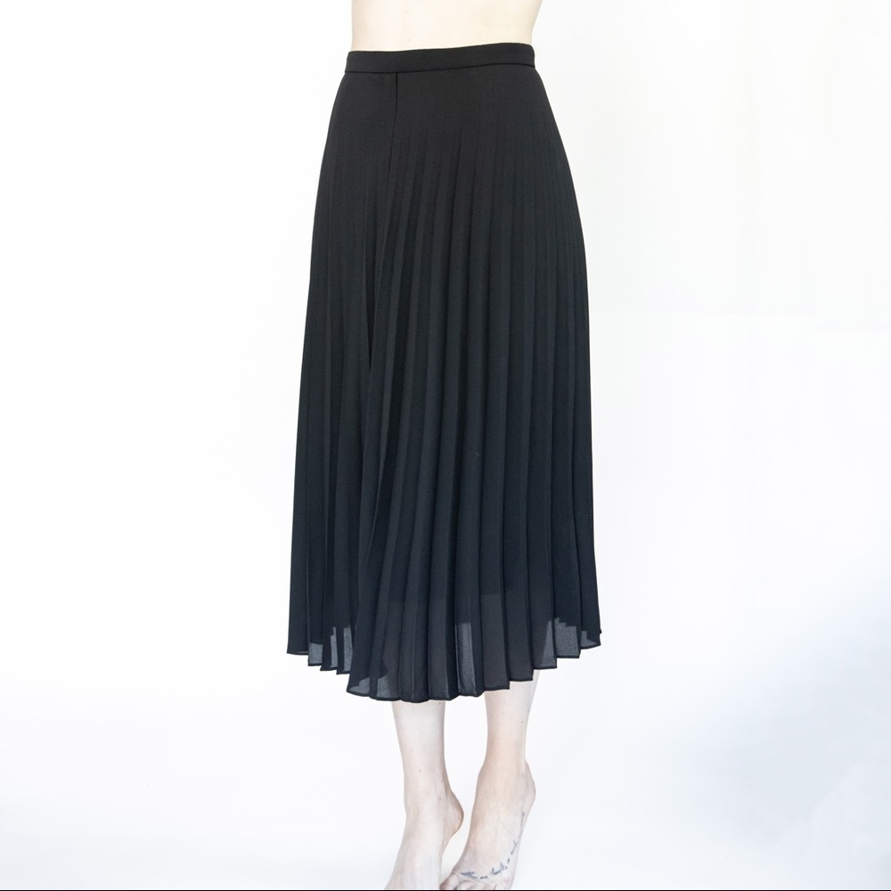 J Crew Black Pleated Midi Skirt